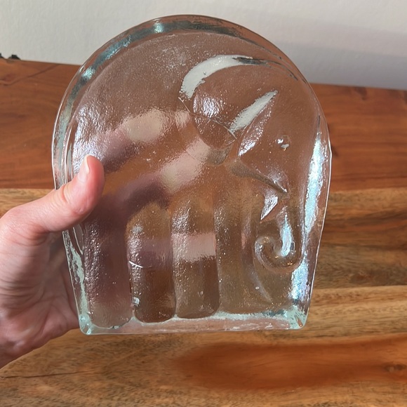 Vintage Blenko Joel Myers Heavy Clear Art Glass Single Elephant Bookend. - Picture 8 of 14